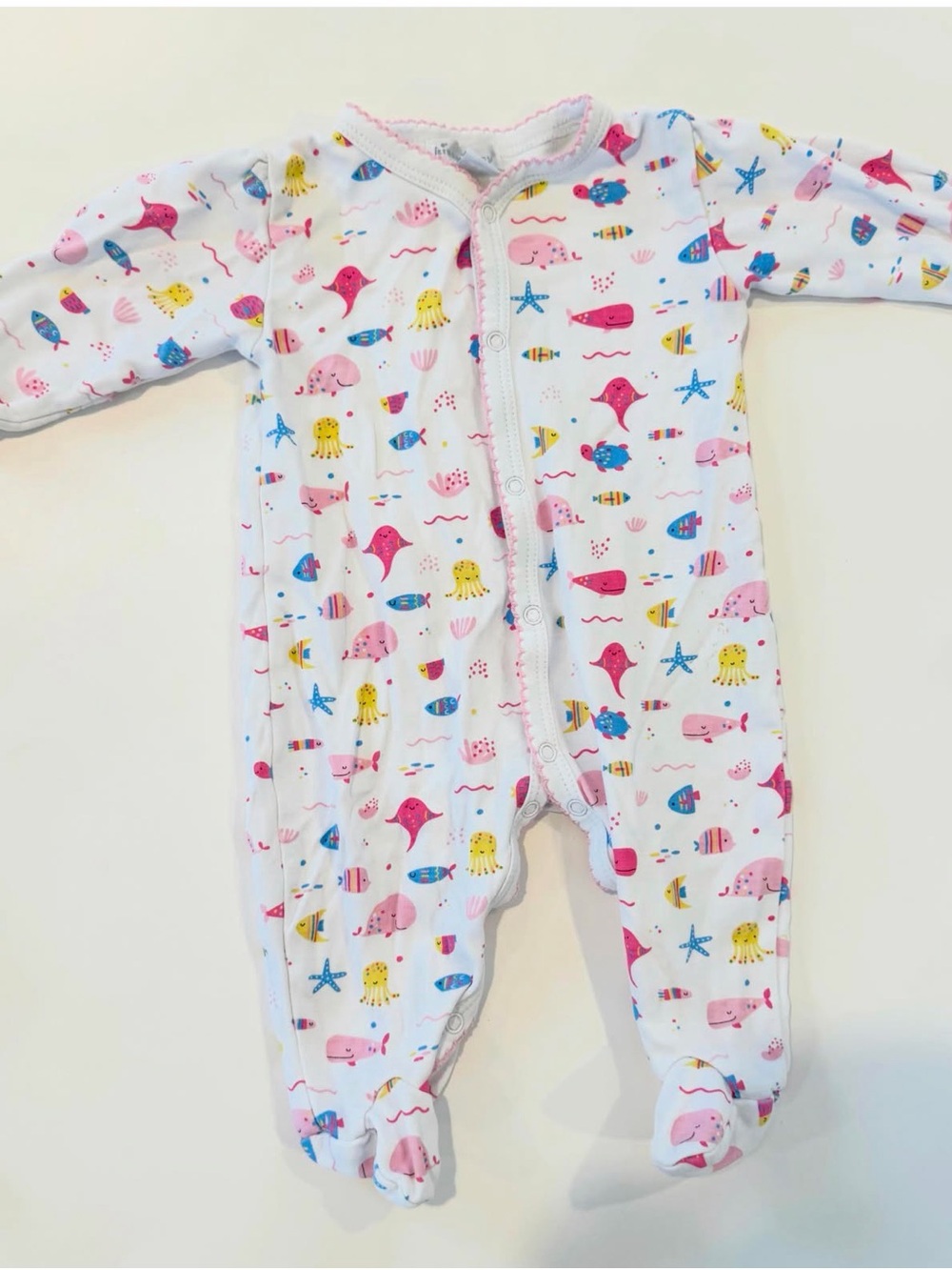 Kissy Kissy Pink & White Ocean Print Baby One-Piece